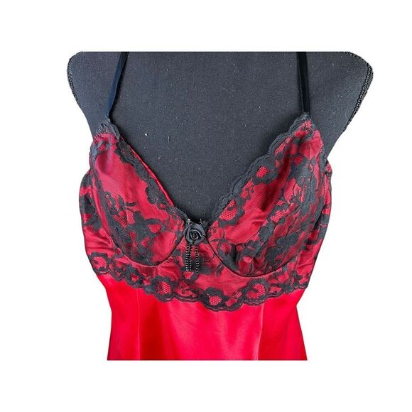 Fredericks of Hollywood vintage Women's 1xl red Chemise black Lace Slip Nighty - Picture 2 of 8